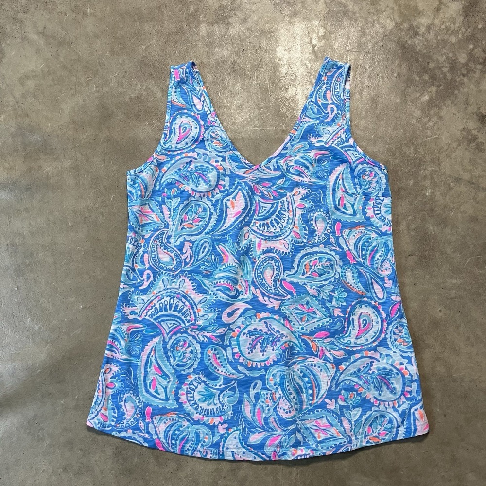 Lilly Pulitzer Tank Top Womens Size S Gigi Zanzibar Blue Fish Kiss Pink Blue